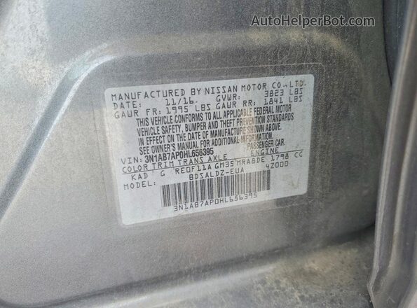 3N1AB7AP0HL656395 2017 NISSAN SENTRA Gray ძრავის განყოფილების ხედი