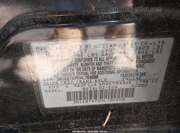 3N1AB7AP0HL704008 2017 NISSAN SENTRA Black Widok komory silnika