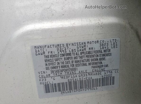 3N1AB7AP0HY299061 2017 NISSAN SENTRA Silver ძრავის განყოფილების ხედი
