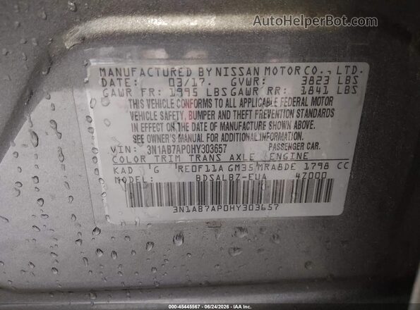 3N1AB7AP0HY303657 2017 NISSAN SENTRA Gray Widok komory silnika