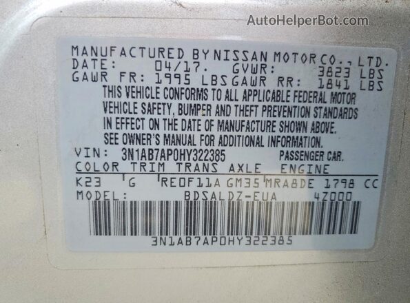 3N1AB7AP0HY322385 2017 NISSAN SENTRA Gray 