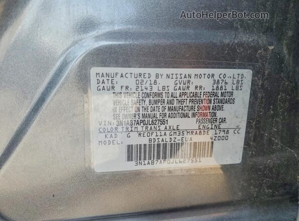 3N1AB7AP0JL627551 2018 NISSAN SENTRA Gray ძრავის განყოფილების ხედი
