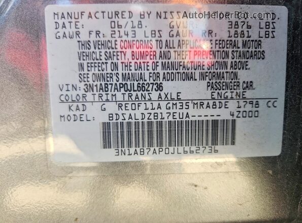 3N1AB7AP0JL662736 2018 NISSAN SENTRA Gray Engine compartment view