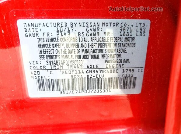 3N1AB7AP0JY205301 2018 NISSAN SENTRA Red 