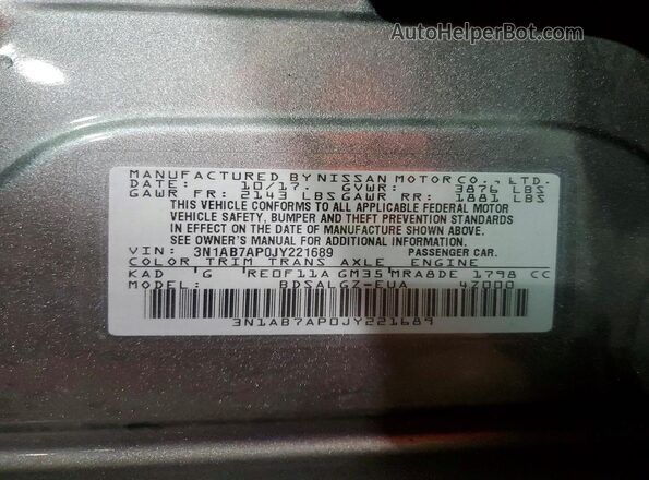 3N1AB7AP0JY221689 2018 NISSAN SENTRA Gray Engine compartment view