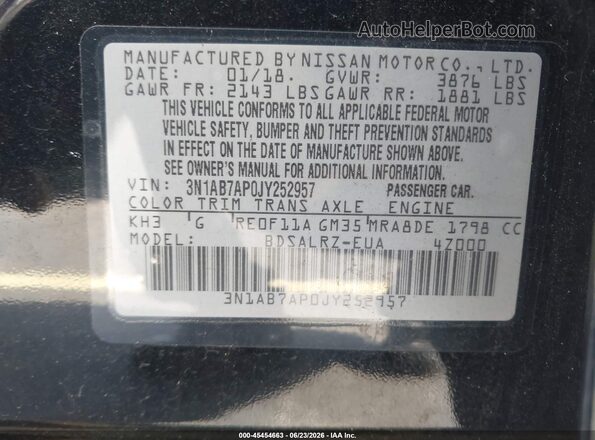 3N1AB7AP0JY252957 2018 NISSAN SENTRA Black Вид підкапотного простору
