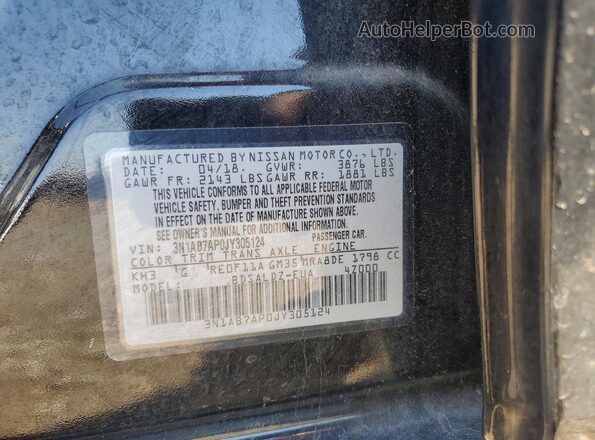 3N1AB7AP0JY305124 2018 NISSAN SENTRA Black Вид підкапотного простору