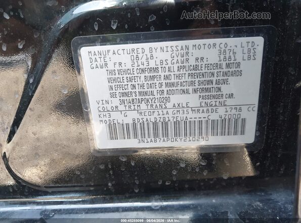 3N1AB7AP0KY210290 2019 NISSAN SENTRA Black 