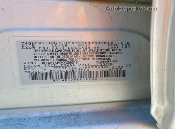 3N1AB7AP0KY250546 2019 NISSAN SENTRA Silver Widok komory silnika