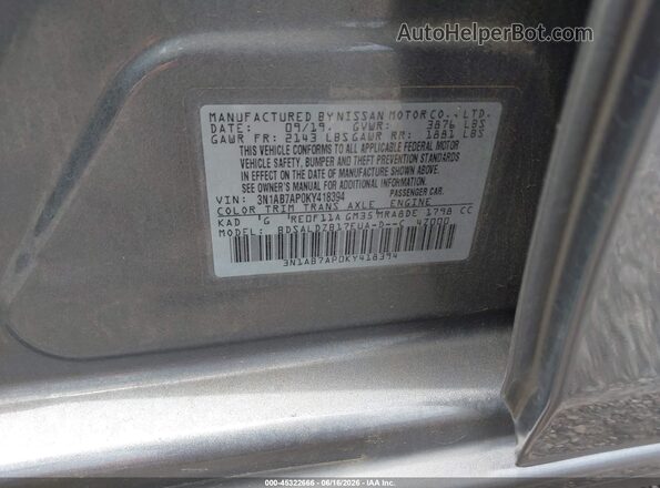 3N1AB7AP0KY418394 2019 NISSAN SENTRA Серый Вид подкапотного пространства