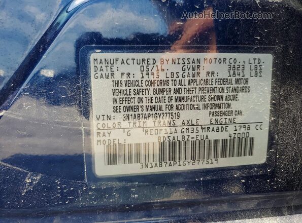 3N1AB7AP1GY277519 2016 NISSAN SENTRA Blue ძრავის განყოფილების ხედი