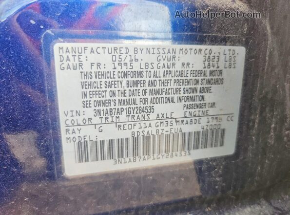 3N1AB7AP1GY284535 2016 NISSAN SENTRA Blue 