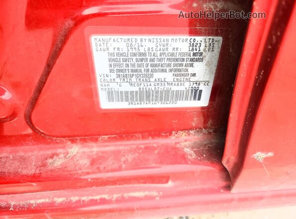 3N1AB7AP1GY326220 2016 NISSAN SENTRA Red VIN sticker view