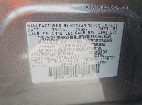 3N1AB7AP1HL637368 2017 NISSAN SENTRA Gray 