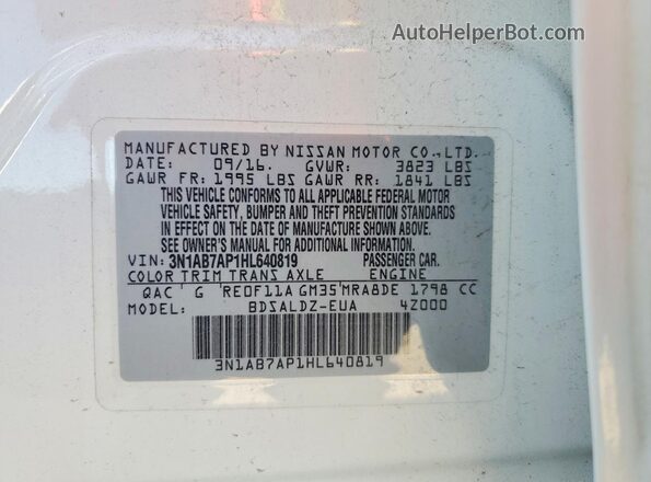 3N1AB7AP1HL640819 2017 NISSAN SENTRA White Engine compartment view