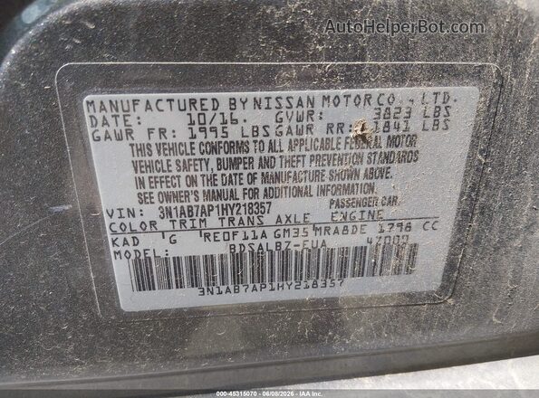 3N1AB7AP1HY218357 2017 NISSAN SENTRA Gray Widok komory silnika