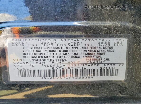 3N1AB7AP1HY333024 2017 NISSAN SENTRA Black Widok naklejki z numerem VIN
