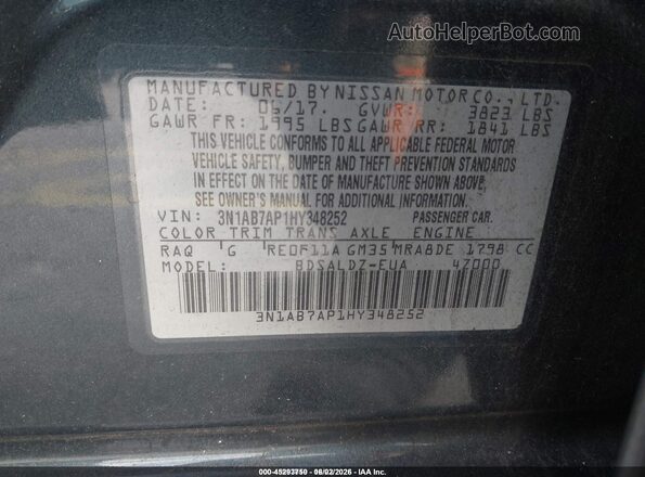 3N1AB7AP1HY348252 2017 NISSAN SENTRA Серый Вид подкапотного пространства