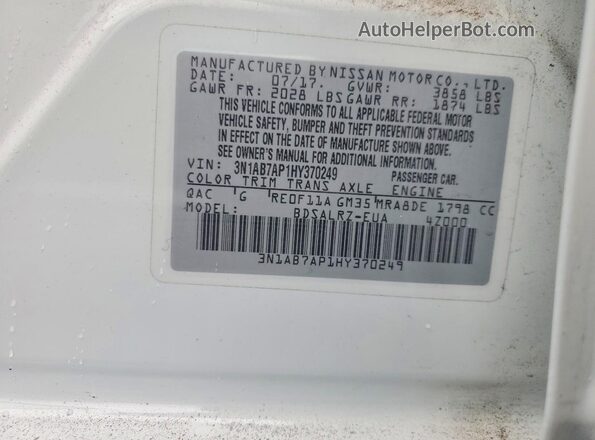 3N1AB7AP1HY370249 2017 NISSAN SENTRA White Вид підкапотного простору