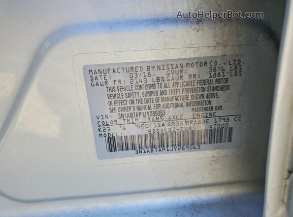 3N1AB7AP1JY289063 2018 NISSAN SENTRA Silver Вид підкапотного простору