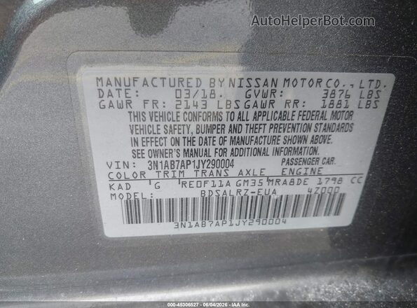 3N1AB7AP1JY290004 2018 NISSAN SENTRA Gray Vista del compartimento del motor