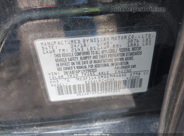 3N1AB7AP1JY299303 2018 NISSAN SENTRA Черный 