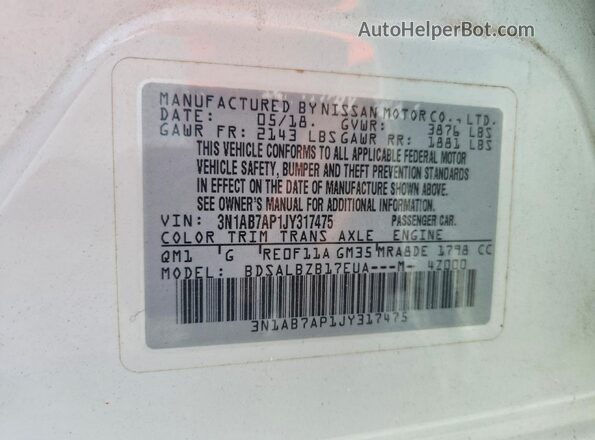 3N1AB7AP1JY317475 2018 NISSAN SENTRA White 