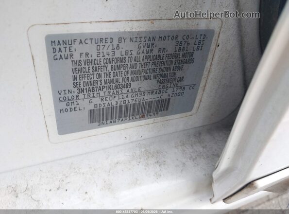 3N1AB7AP1KL603499 2019 NISSAN SENTRA White Vista del compartimento del motor