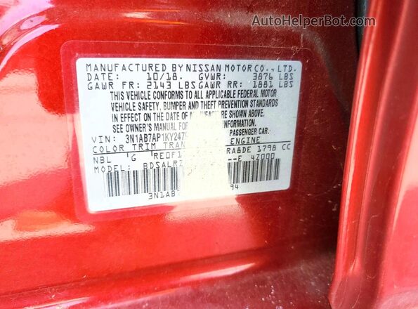3N1AB7AP1KY247994 2019 NISSAN SENTRA Red VIN sticker view