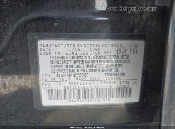 3N1AB7AP1KY265458 2019 NISSAN SENTRA Black Շարժիչի բաժամունքի տեսք
