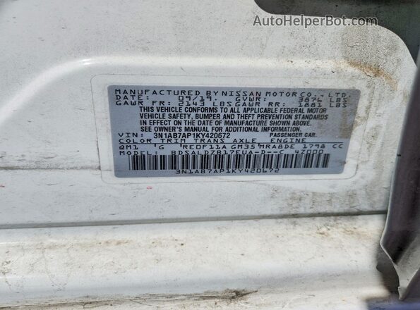 3N1AB7AP1KY420672 2019 NISSAN SENTRA White Вид підкапотного простору