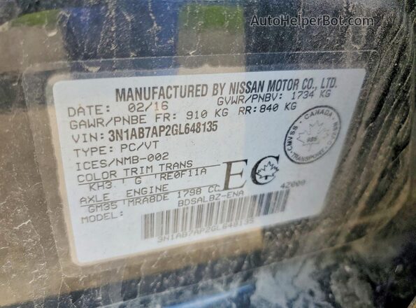 3N1AB7AP2GL648135 2016 NISSAN SENTRA Black Вид підкапотного простору