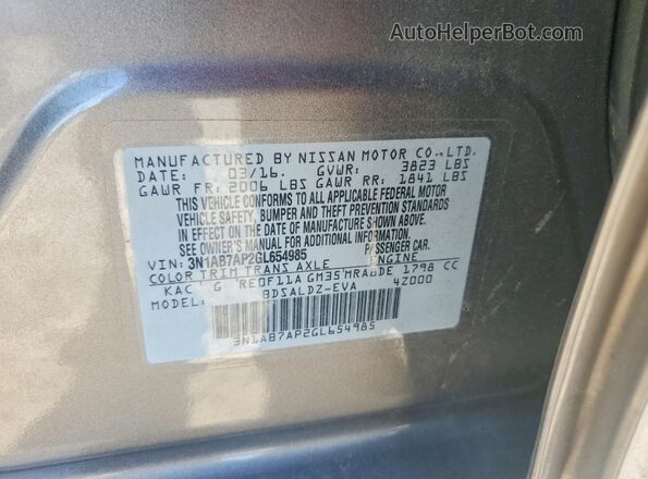 3N1AB7AP2GL654985 2016 TOYOTA SENTRA Silver 