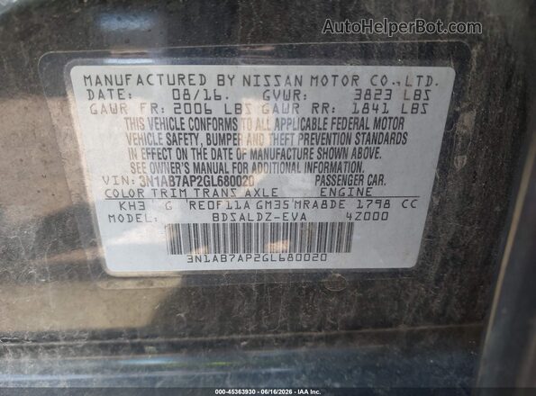 3N1AB7AP2GL680020 2016 NISSAN SENTRA Black 