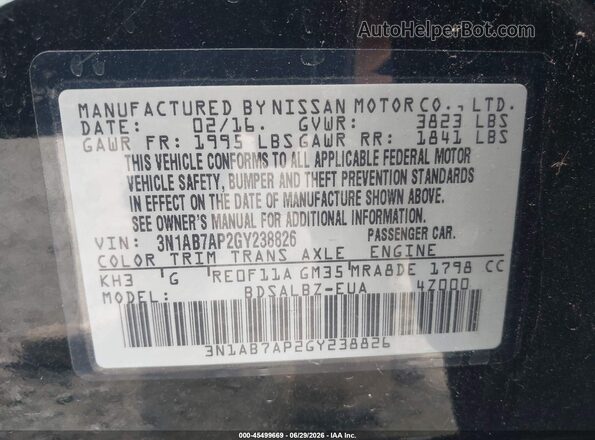 3N1AB7AP2GY238826 2016 NISSAN SENTRA Black Вид підкапотного простору