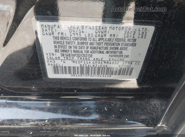 3N1AB7AP2GY263158 2016 NISSAN SENTRA Black Շարժիչի բաժամունքի տեսք
