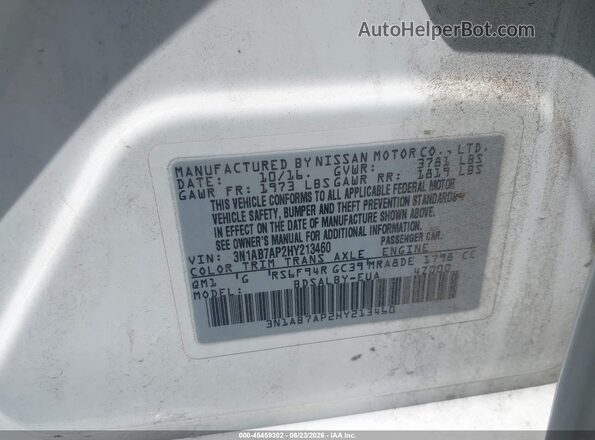 3N1AB7AP2HY213460 2017 NISSAN SENTRA White Շարժիչի բաժամունքի տեսք