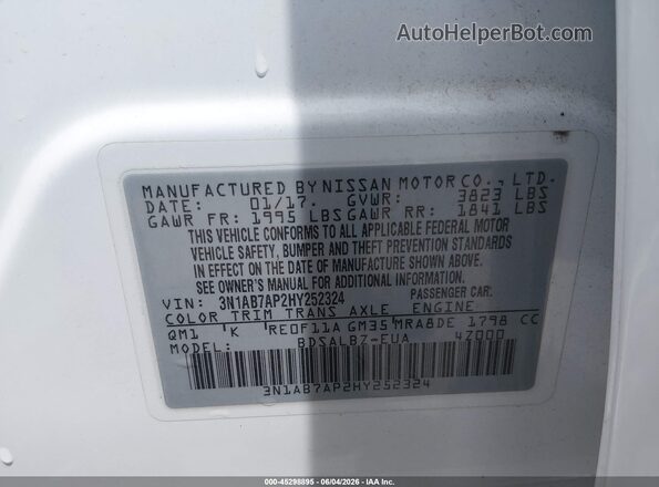 3N1AB7AP2HY252324 2017 NISSAN SENTRA White Вид підкапотного простору