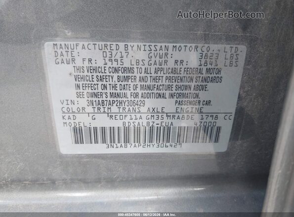 3N1AB7AP2HY306429 2017 NISSAN SENTRA Gray Widok komory silnika