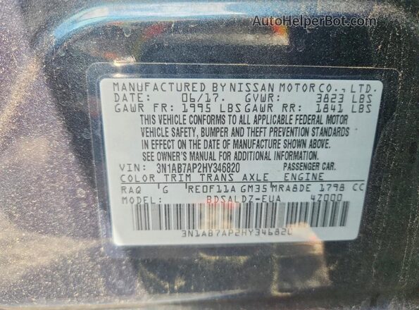 3N1AB7AP2HY346820 2017 NISSAN SENTRA Blue 
