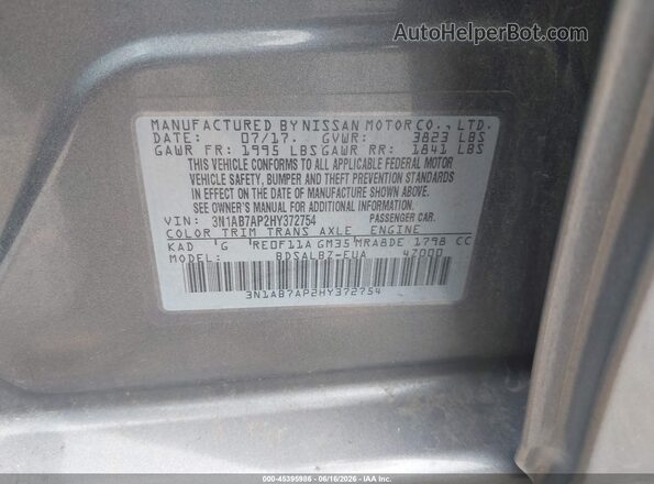 3N1AB7AP2HY372754 2017 NISSAN SENTRA Gray Widok komory silnika
