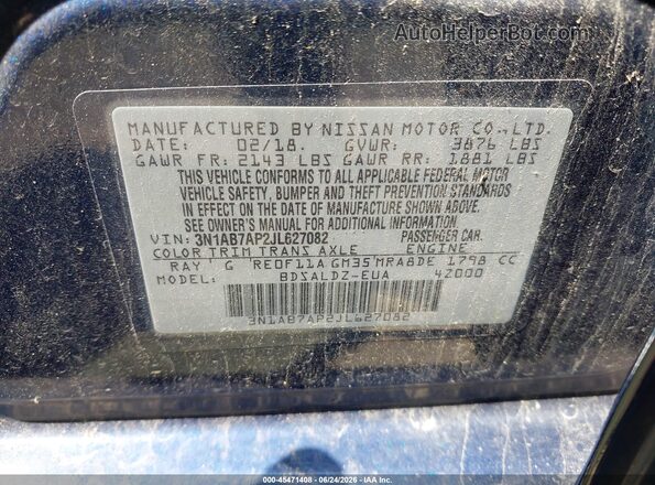 3N1AB7AP2JL627082 2018 NISSAN SENTRA Blue Շարժիչի բաժամունքի տեսք