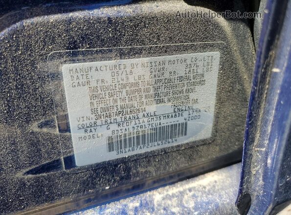 3N1AB7AP2JL652614 2018 NISSAN SENTRA Blue VIN sticker view