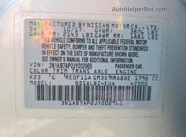 3N1AB7AP2JY202965 2018 NISSAN SENTRA Silver 