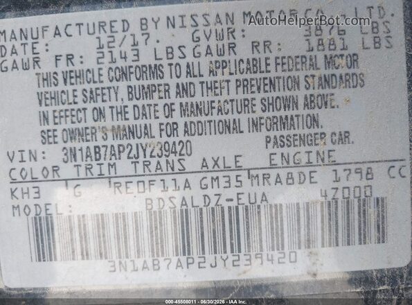 3N1AB7AP2JY239420 2018 NISSAN SENTRA Черный Вид подкапотного пространства
