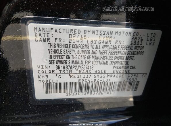3N1AB7AP2JY267413 2018 NISSAN SENTRA Black Widok komory silnika