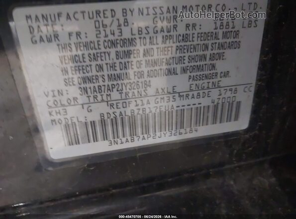 3N1AB7AP2JY326184 2018 NISSAN SENTRA Black Շարժիչի բաժամունքի տեսք
