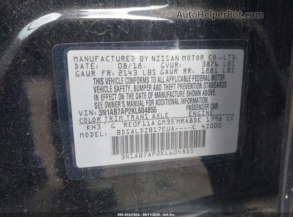 3N1AB7AP2KL604855 2019 NISSAN SENTRA Black Widok komory silnika