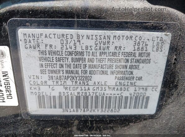 3N1AB7AP2KY322802 2019 NISSAN SENTRA Black Widok komory silnika