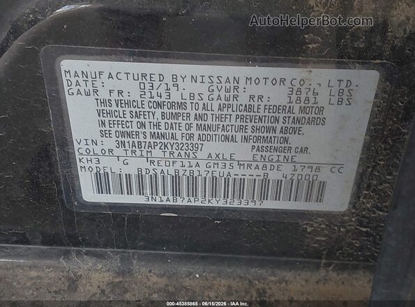 3N1AB7AP2KY323397 2019 NISSAN SENTRA Black Вид підкапотного простору